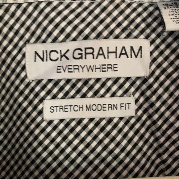 Men’s Nick Graham Black and White Checkered Dress Shirt Button down 2XL - Picture 2 of 7